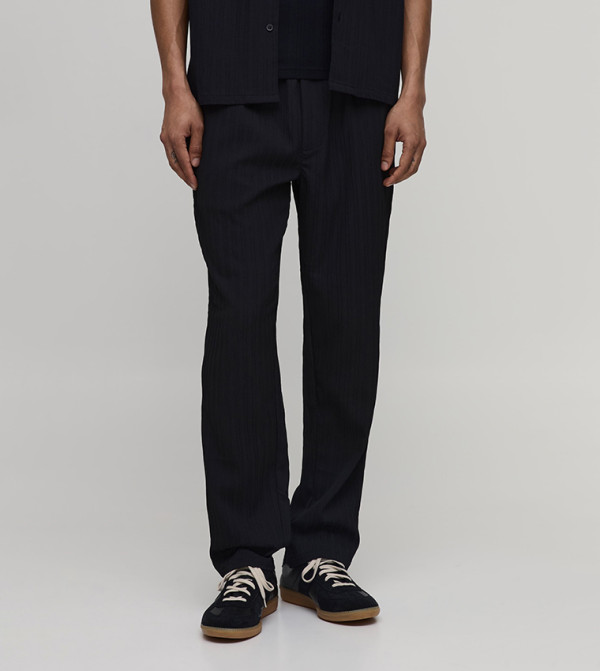 Tapered Fit Irregular Pleat Textured Trousers