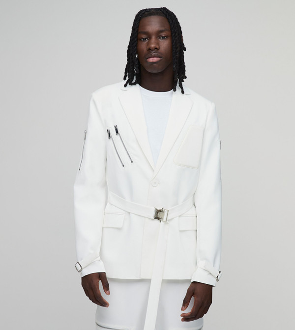 Zip Detail Buckled Skinny Fit Blazer