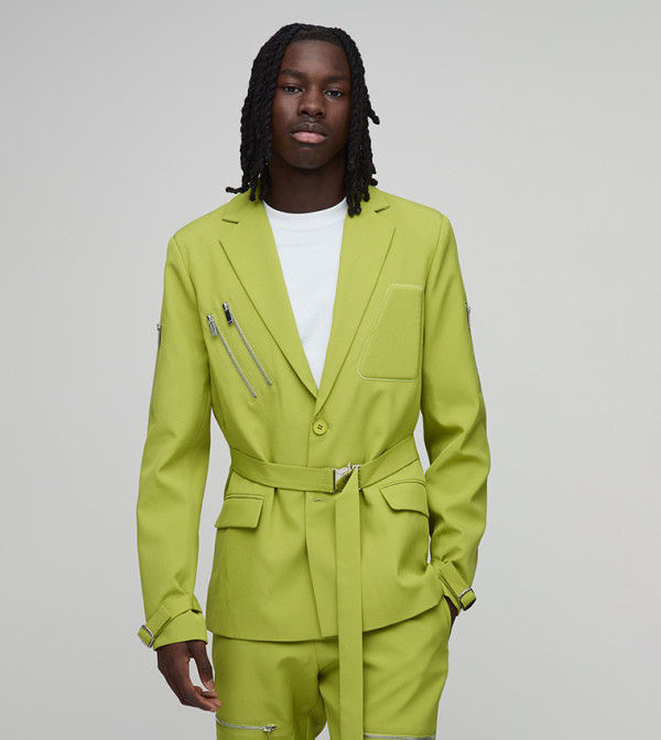 Zip Detail Buckled Skinny Fit Blazer