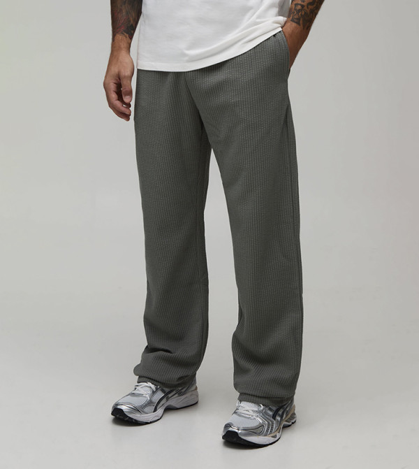 Ribbed Elastic Waist Straight Fit Sweatpants