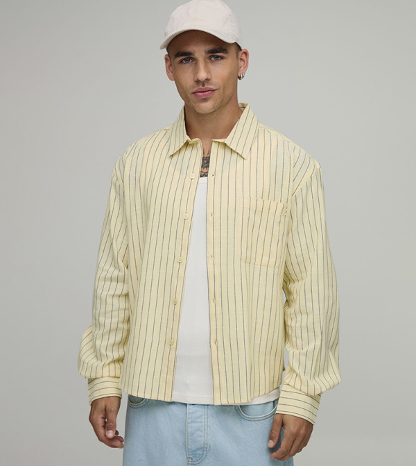 Striped Long Sleeves Curve Hem Oversized Shirt