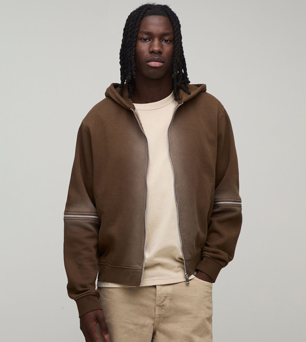Boxy Spray Wash Zip Through Hooded Jacket