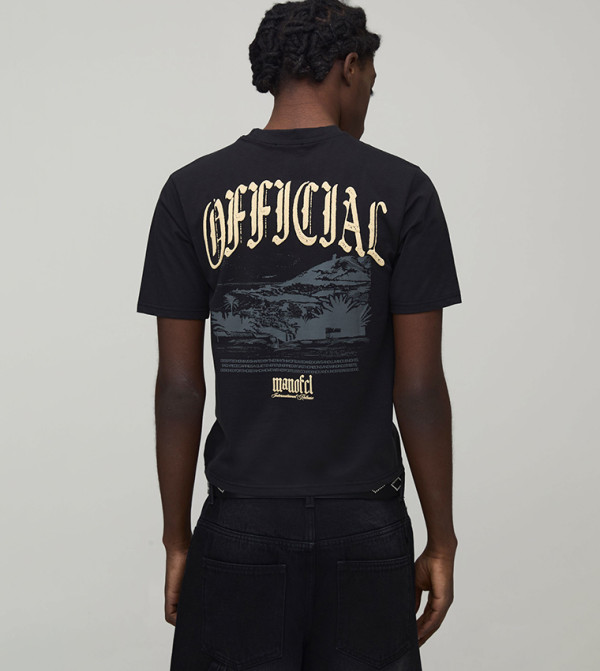 Shrunken Muscle Moto Puff Print T-Shirt