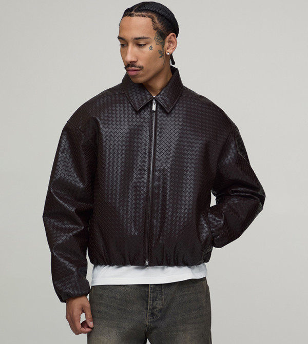 PU Elasticated Hem Boxy Fit Harrington Jacket