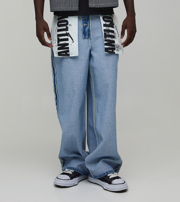 Reverse Graphic Pocket Baggy Fit Jeans