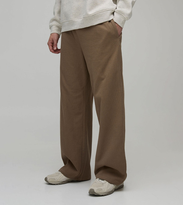 Wide Fit Textured Elastic Waist Sweatpants