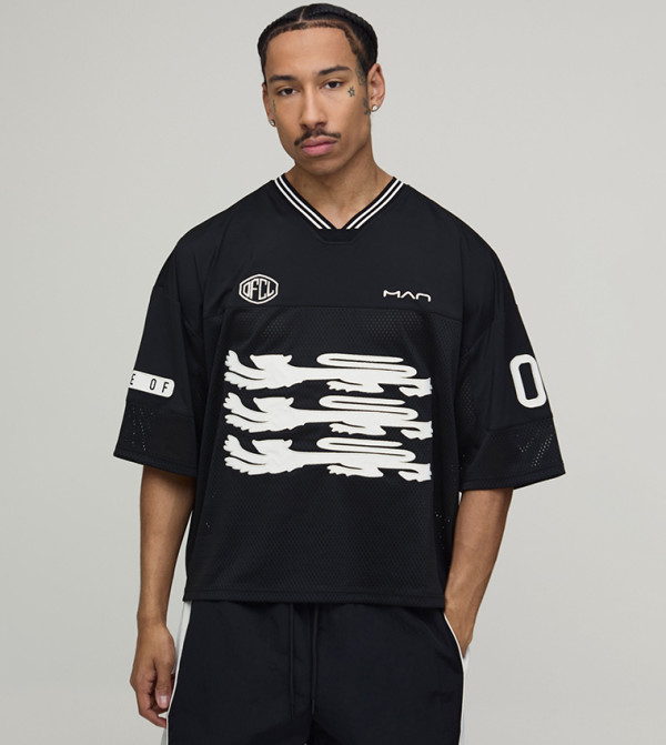 One of One Applique V-Neck Baseball T-Shirt