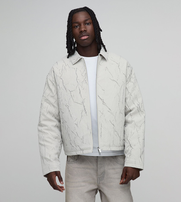 Creased Textured Boxy Fit Harrington Jacket