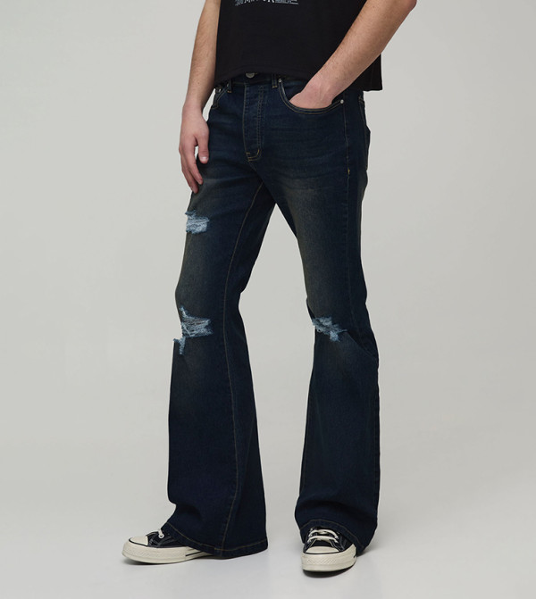 Vintage Tinted Wash Distressed Flared Jeans