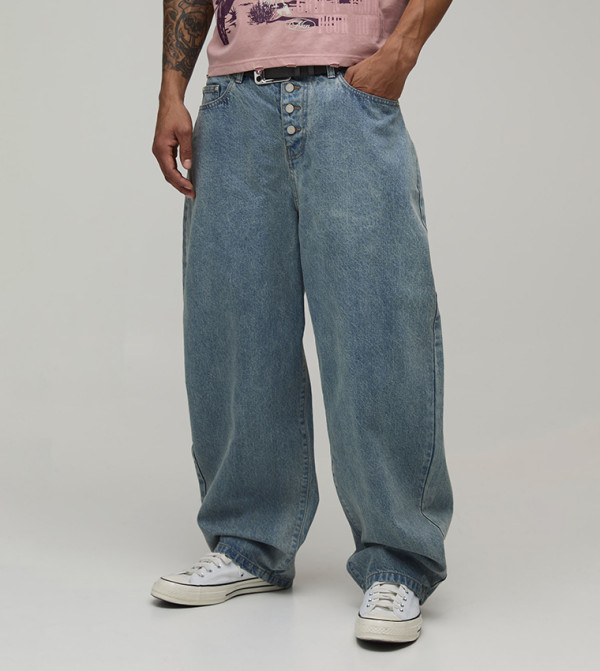 Washed Mid Rise Balloon Fit Jeans