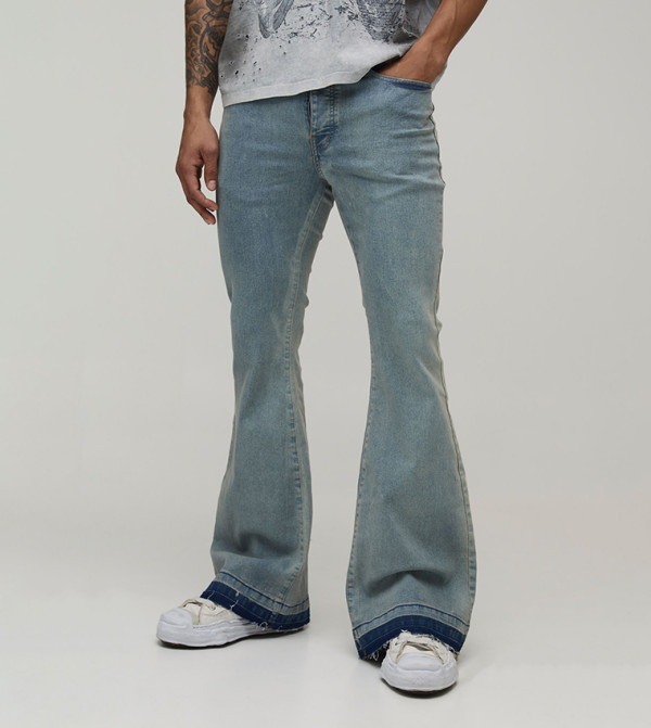 Worn Look Stretch Flared Jeans
