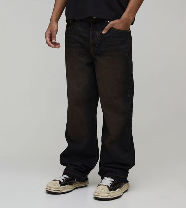 Tinted Washed Let Down Hem Relaxed Fit Jeans