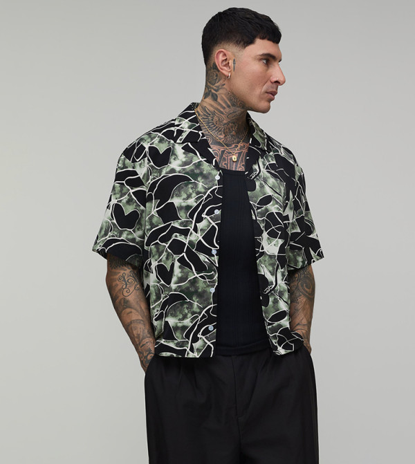 Tall Abstract Leaf Printed Boxy Shirt