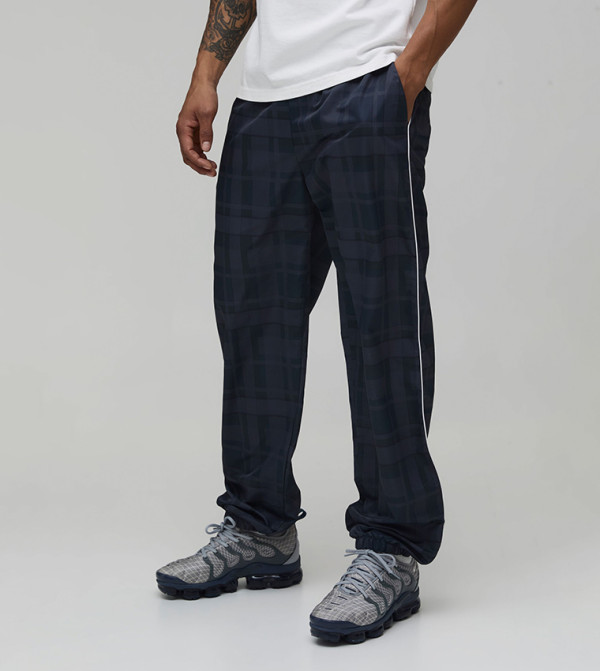 Check Print Nylon Relaxed Fit Trousers