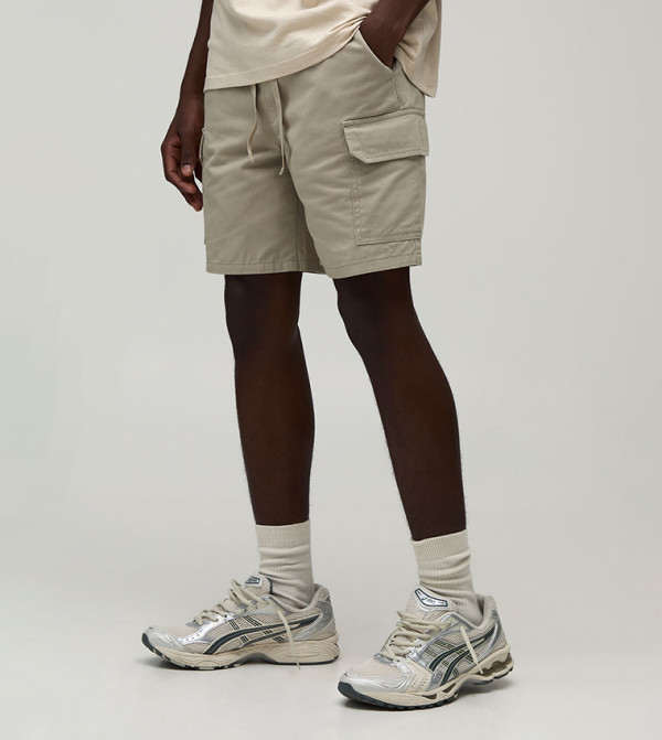 Slim Fit Elasticated Mid Length Twill Cargo Shorts