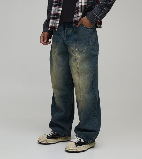 Panelled Washed Super Baggy Fit Jeans