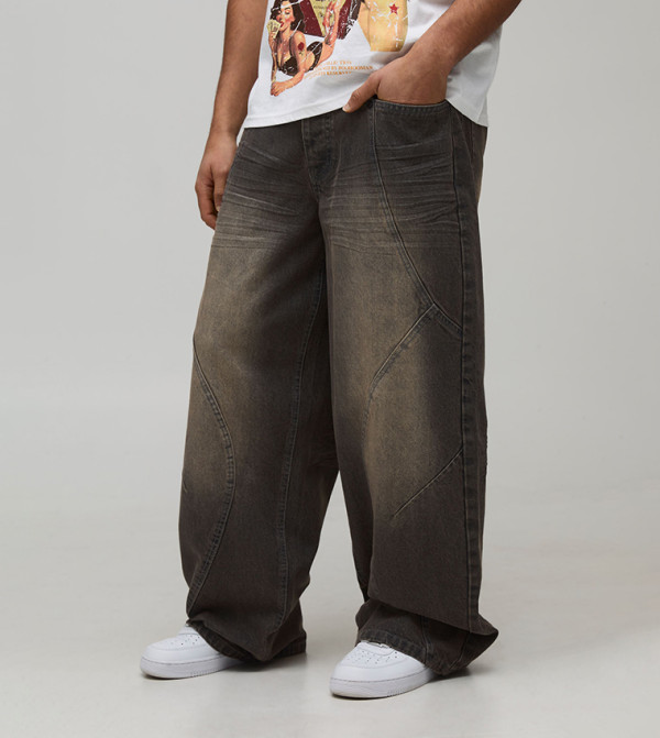 Panelled Washed Baggy Fit Jeans