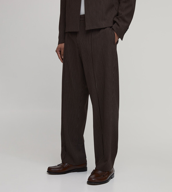 Pinstriped Relaxed Fit Seam Detail Trousers