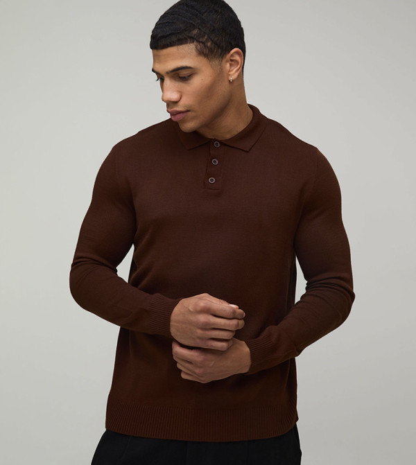 Button Up Knitted Long Sleeves Polo T-Shirt
