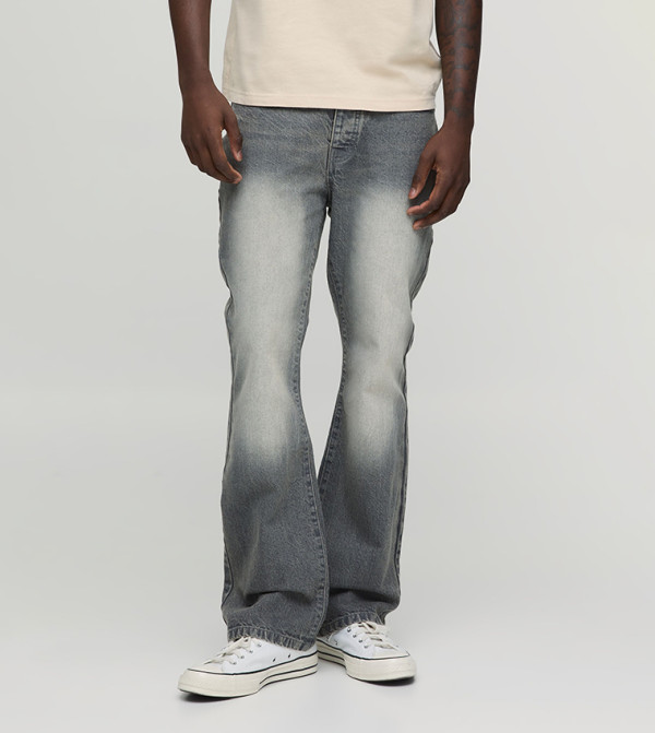 Washed Mid Rise Flared Jeans