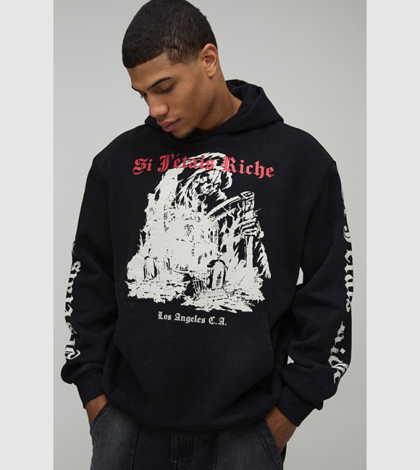 Gothic Washed Printed Oversized Hoodie
