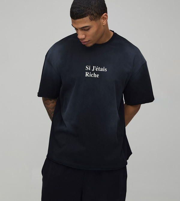 تيشيرت اوفرسايز مغسول ممزق بطبعة  