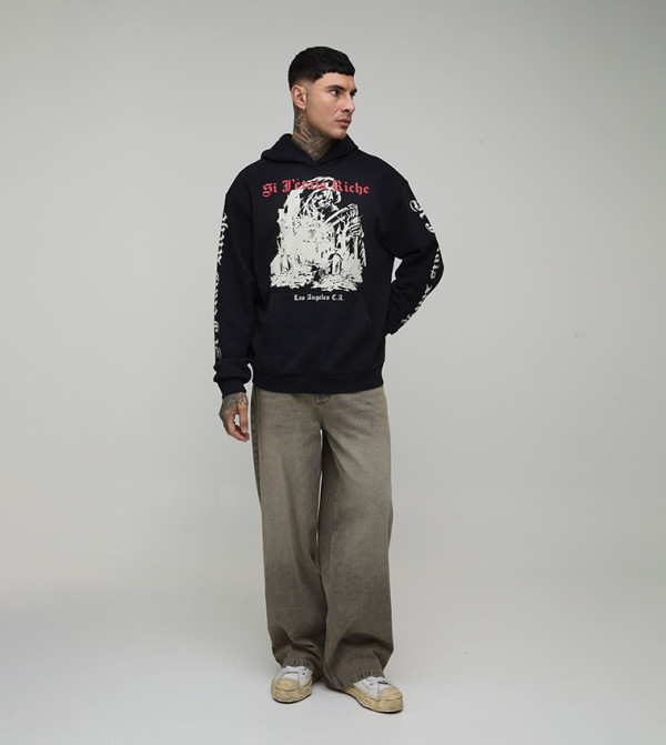 Tall Oversized Gothic Washed Printed Hoodie