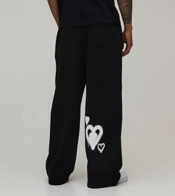 Wide Leg Drop Crotch Heart Printed Sweatpants