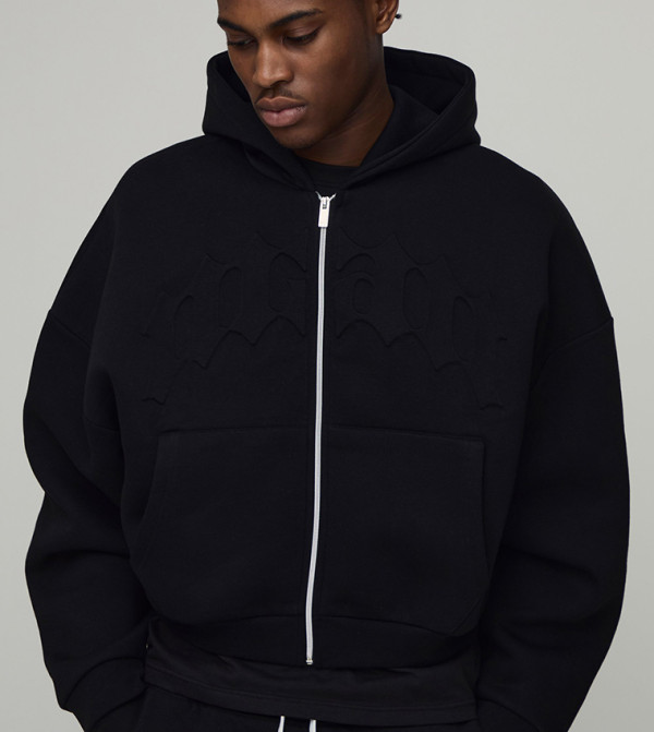 Shrunken Boxy Embossed Gothic Oversized Hooded Jacket