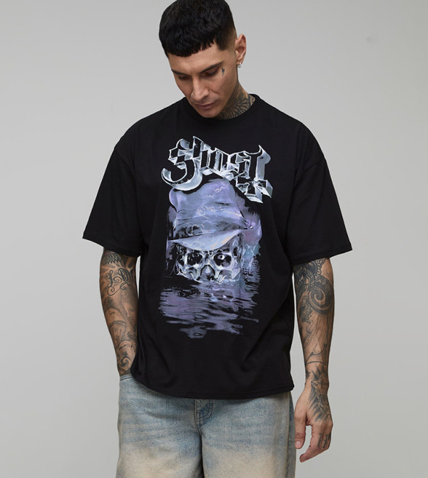 Tall Ghost License Printed Oversized T-Shirt