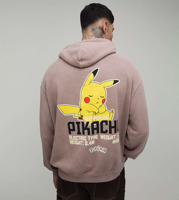 Tall Oversized Pokémon Pikachu Licensed Washed Printed Hoodie