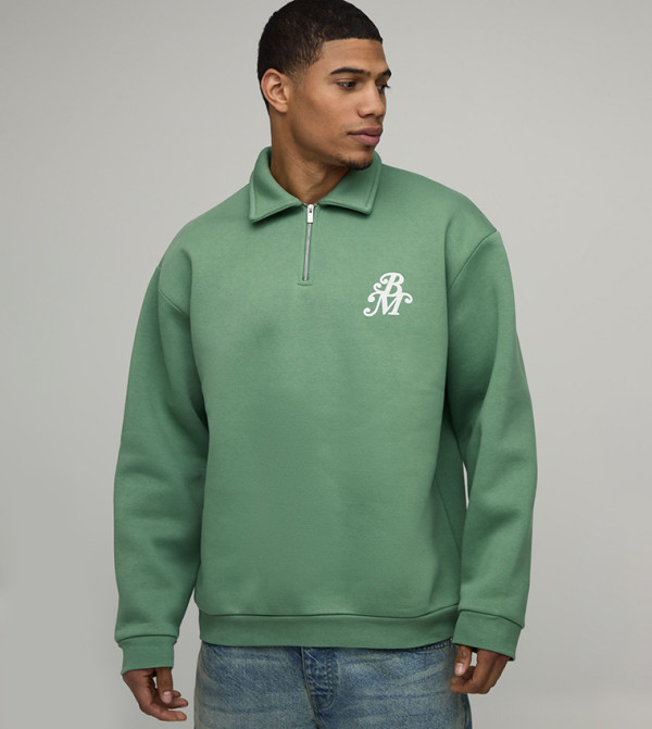 BM Printed Zipper Neck Sweatshirt