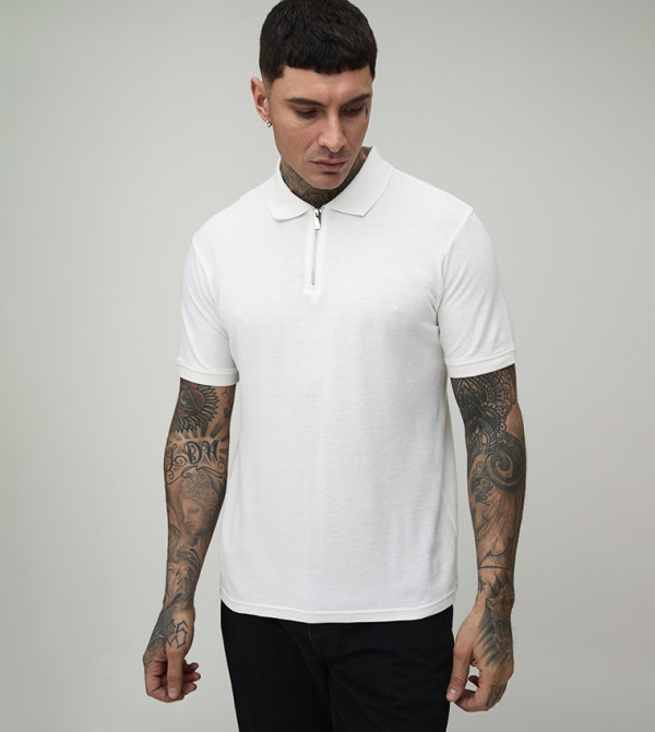 Tall Slim Fit Zipper Neck Pique Polo T-Shirt