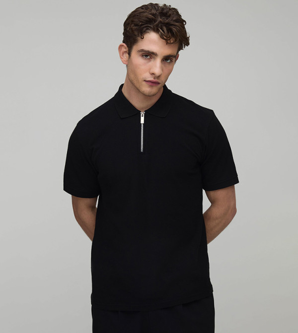 Short Sleeves 1/4 Zip Pique Polo T-Shirt