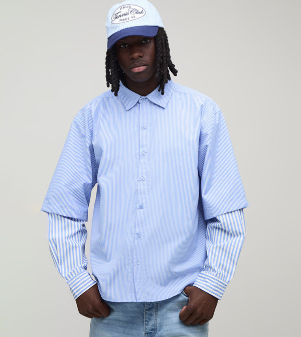 Striped Faux Layer Long Sleeves Oversized Shirt