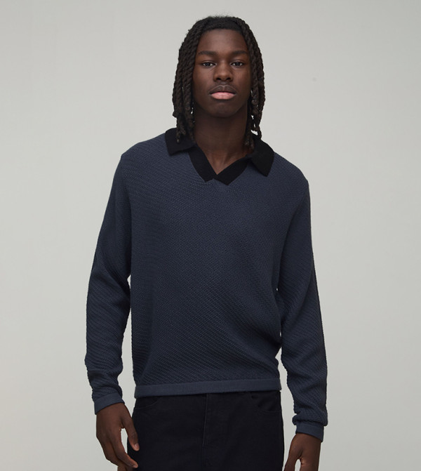 Knitted Long Sleeves Boxy Polo T-Shirt
