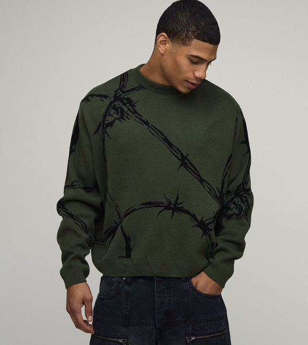 Barbed Wire Jacquard Knitted Oversized Jumper