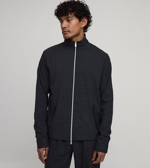 Micro Check Funnel Neck Regular Fit Harrington Jacket