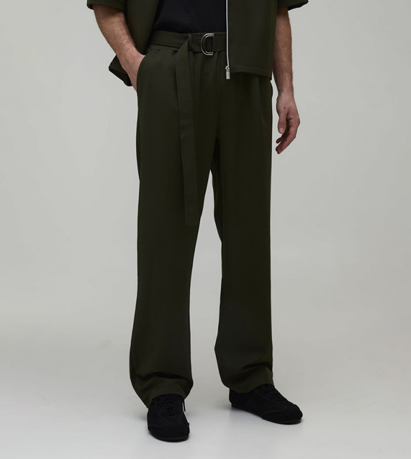 Pleated Front Belted Relaxed Fit Trousers
