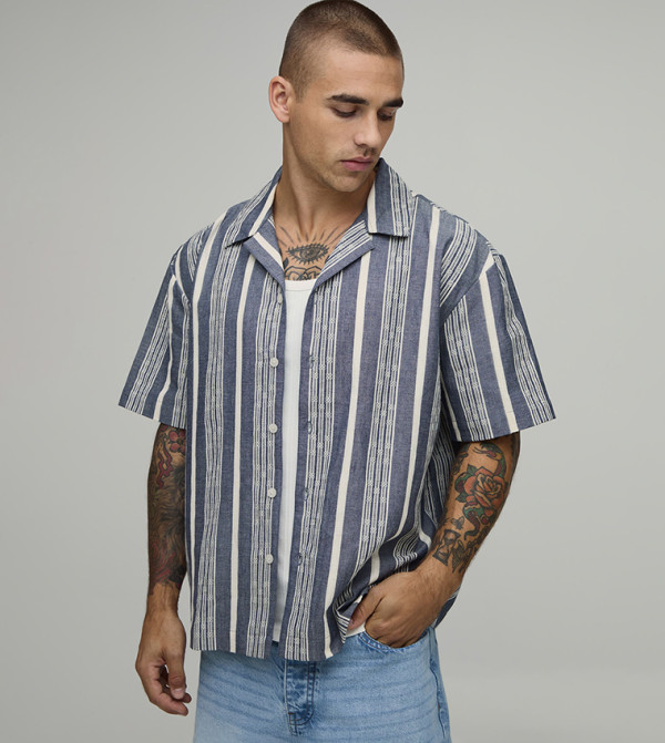 Striped Short Sleeves Oversized Shirt