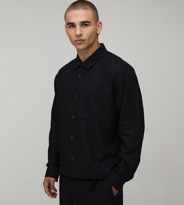 Linen Blend Long Sleeves Boxy Shirt