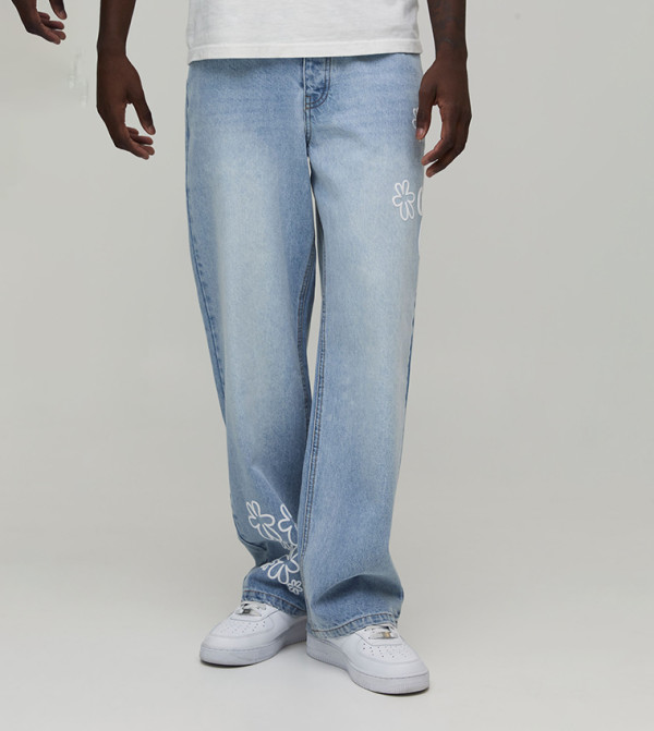Floral Puff Print Relaxed Fit Jeans