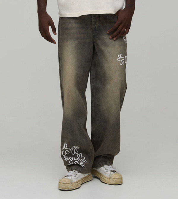 Floral Puff Print Relaxed Fit Jeans