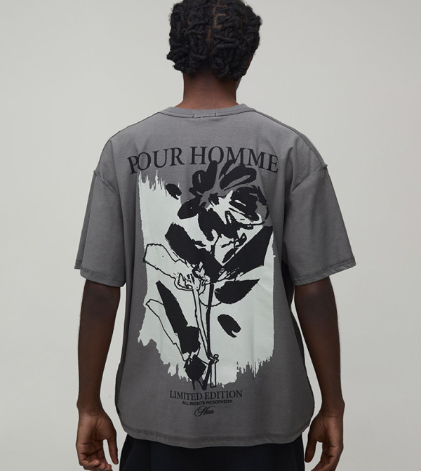 Floral Print Exposed Seam Oversized T-Shirt