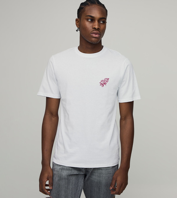 Floral Embroidered Crew Neck T-Shirt