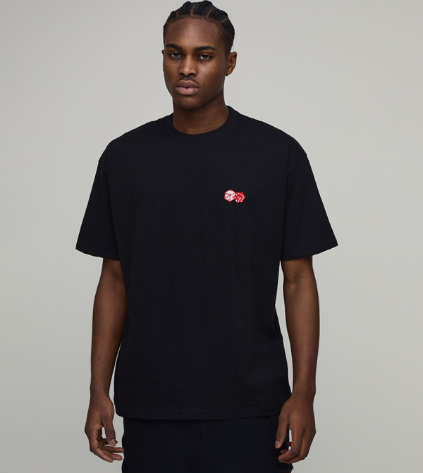 Heart Dice Embroidered Crew Neck Oversized T-Shirt