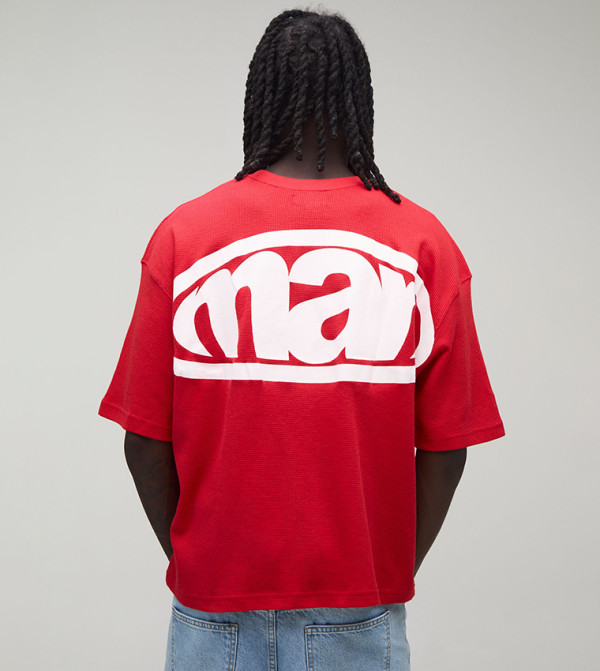 Logo Printed Waffle Oversized T-Shirt