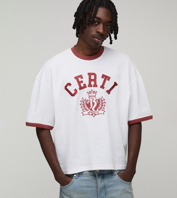 Certi Embroidered Ringer Waffle Oversized T-Shirt