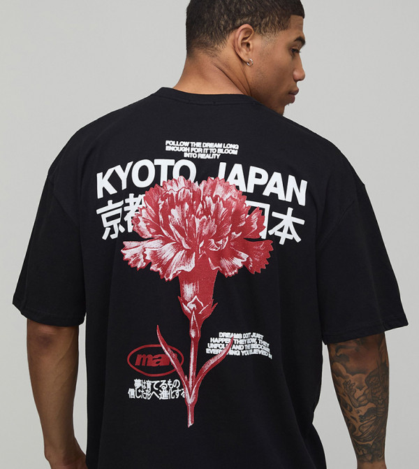 Kyoto Floral Printed Crew Neck Oversized T-Shirt