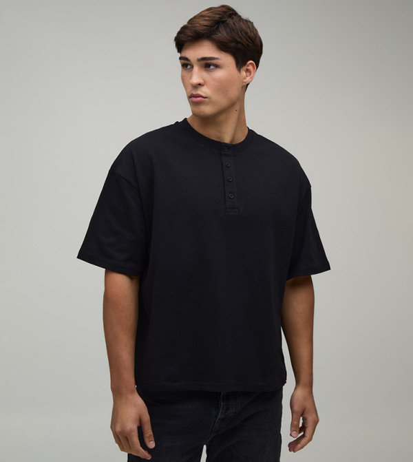 Short Sleeves Henley Oversized T-Shirt